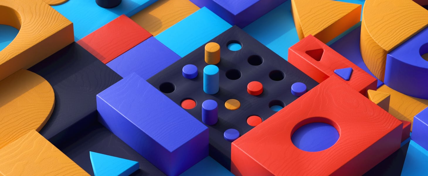 An illustration of colourful blocks of different shapes