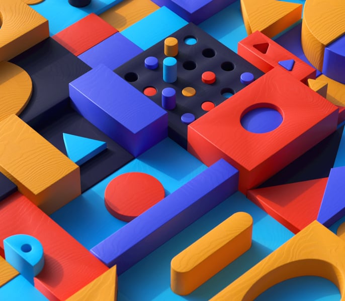 An illustration of colourful blocks of different shapes